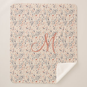 Monogram Blush Pink Boho Paarse Koraal Wildflowers Sherpa Deken