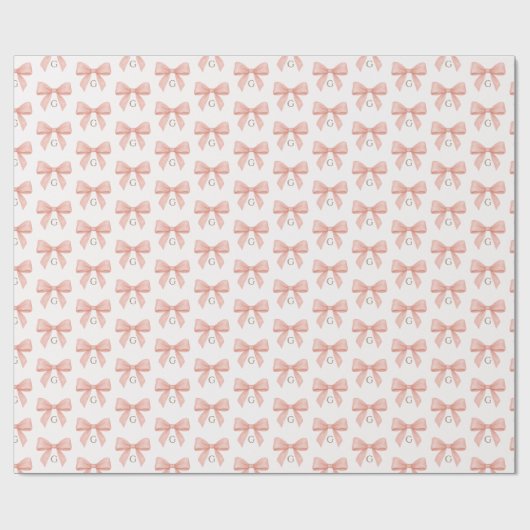 Monogram Blush Pink Bow Watercolor Cadeaupapier (Vlak)
