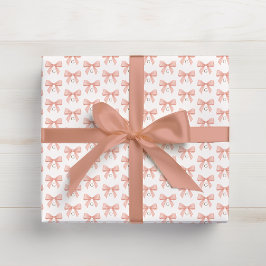 Monogram Blush Pink Bow Watercolor Cadeaupapier