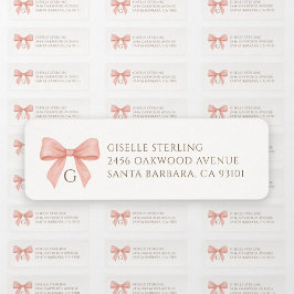 Monogram Blush Pink Bow Watercolor Etiket