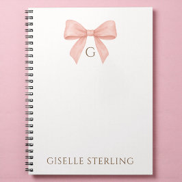 Monogram Blush Pink Bow Watercolor Notitieboek