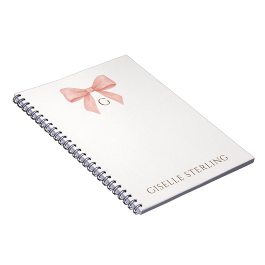 Monogram Blush Pink Bow Watercolor Notitieboek (Rechterzijde)