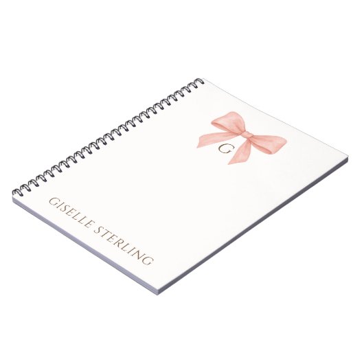 Monogram Blush Pink Bow Watercolor Notitieboek (Linkerzijde)