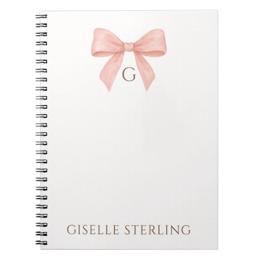 Monogram Blush Pink Bow Watercolor Notitieboek (Voorkant)
