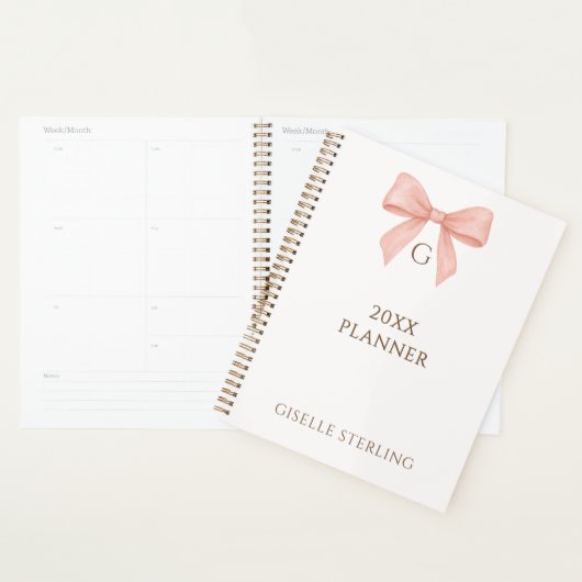 Monogram Blush Pink Bow Watercolor Planner (Display)