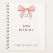 Monogram Blush Pink Bow Watercolor Planner (Voorkant)