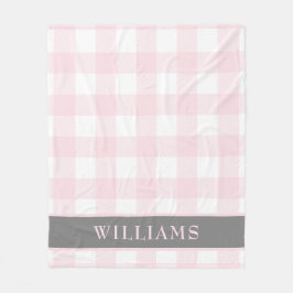 Monogram Blush Pink Buffalo Check Family Fleece Deken