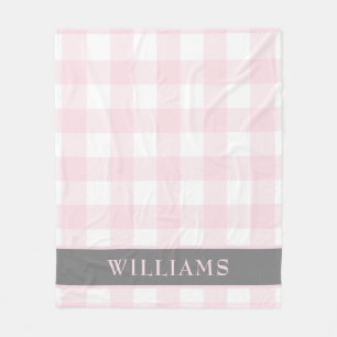 Monogram Blush Pink Buffalo Check Family Fleece Deken