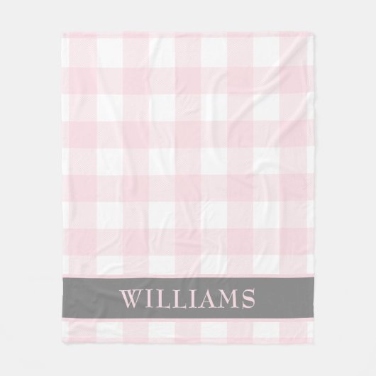Monogram Blush Pink Buffalo Check Family Fleece Deken (Voorkant)