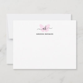 Monogram Blush Pink Butterfly Minimalist Girly Notitiekaartje