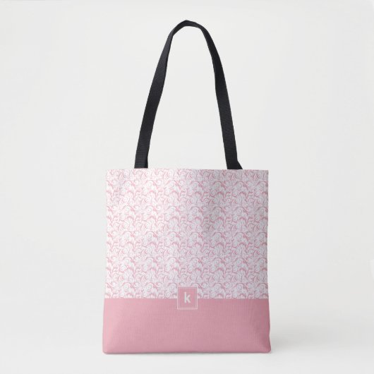 Monogram Blush Pink Damask Pattern Tote Bag (Voorkant)