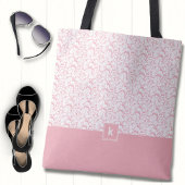 Monogram Blush Pink Damask Pattern Tote Bag