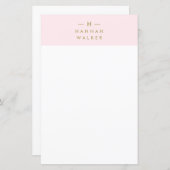 Monogram Blush Pink | Elegant Gold Briefpapier (Voorkant / Achterkant)