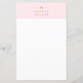 Monogram Blush Pink | Elegant Gold Briefpapier (Voorkant)