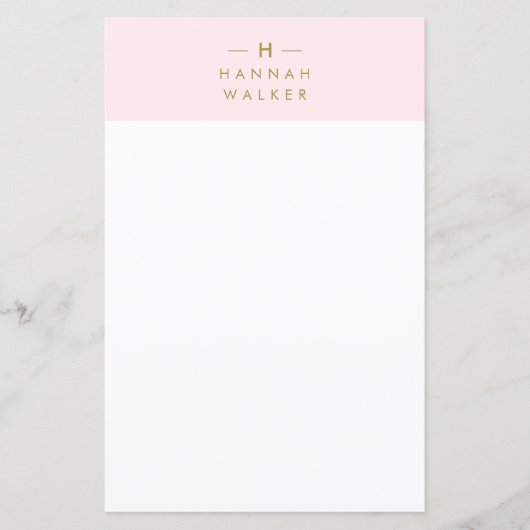 Monogram Blush Pink | Elegant Gold Briefpapier (Voorkant)