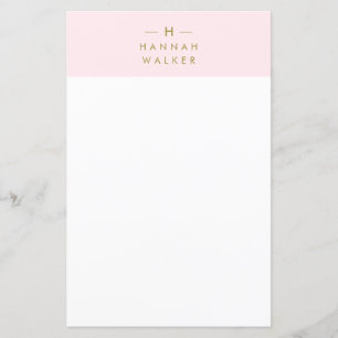 Monogram Blush Pink   Elegant Gold Briefpapier