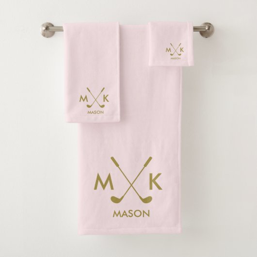Monogram Blush Pink | Elegant Gold Golf Club-logo Bad Handdoek (Insitu)