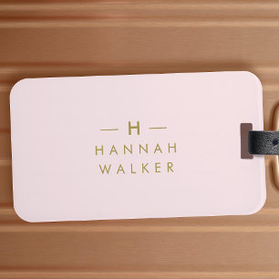 Monogram Blush Pink   Elegant Gold Minimalist Bagagelabel