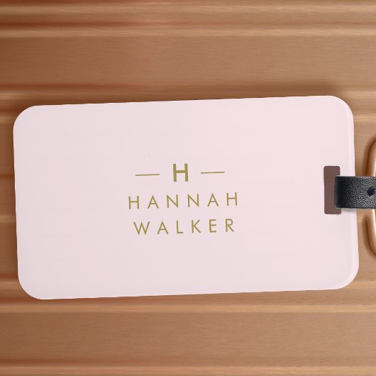 Monogram Blush Pink | Elegant Gold Minimalist Bagagelabel