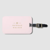 Monogram Blush Pink | Elegant Gold Minimalist Bagagelabel (Voorkant (horizontaal))