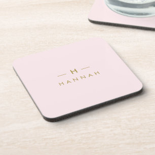 Monogram Blush Pink   Elegant Gold Minimalist Bier Onderzetter
