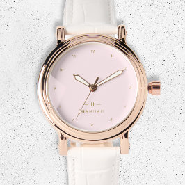 Monogram Blush Pink | Elegant Gold Minimalist Horloge