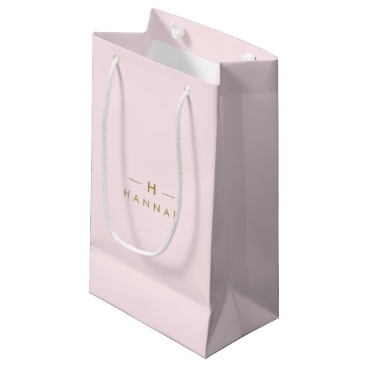 Monogram Blush Pink | Elegant Gold Minimalist Klein Cadeauzakje (Voorkant Gekanteld)
