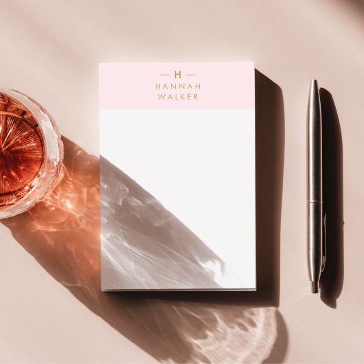 Monogram Blush Pink | Elegant Gold Minimalist Post-it® Notes