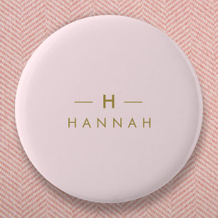 Monogram Blush Pink   Elegant Gold Minimalist Ronde Button 5,7 Cm