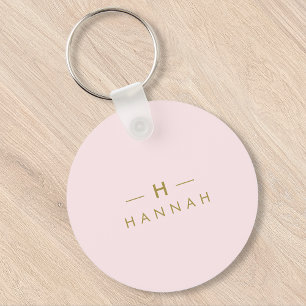 Monogram Blush Pink Elegant Gold Minimalist Sleutelhanger
