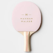 Monogram Blush Pink | Elegant Gold Minimalist Tafeltennisbatje (Achterkant)