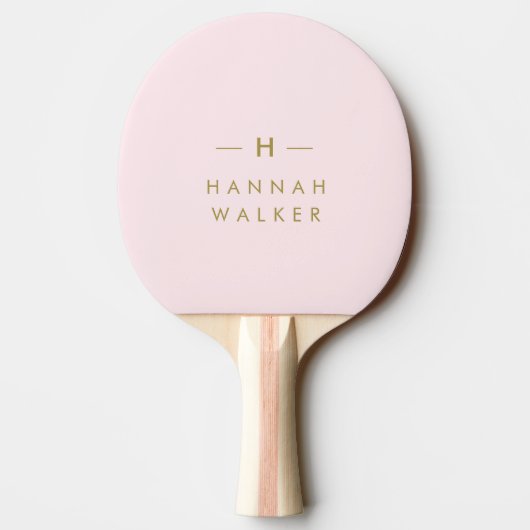 Monogram Blush Pink | Elegant Gold Minimalist Tafeltennisbatje (Achterkant)
