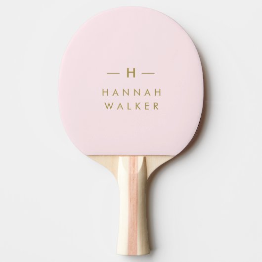 Monogram Blush Pink | Elegant Gold Minimalist Tafeltennisbatje (Voorkant)