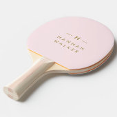 Monogram Blush Pink | Elegant Gold Minimalist Tafeltennisbatje (Voorkant Gekanteld)