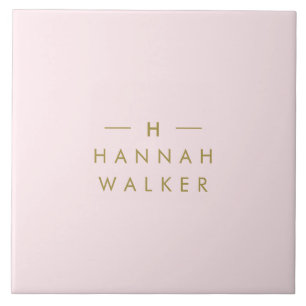 Monogram Blush Pink Elegant Gold Minimalist Tegeltje