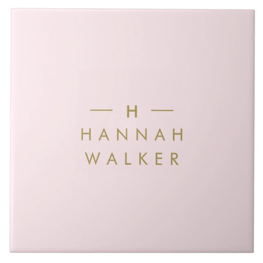 Monogram Blush Pink | Elegant Gold Minimalist Tegeltje (Voorkant)