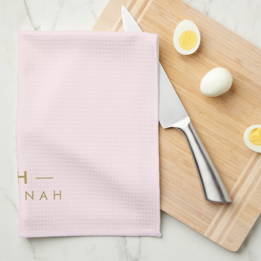 Monogram Blush Pink | Elegant Gold Minimalist Theedoek (Quarter Fold)