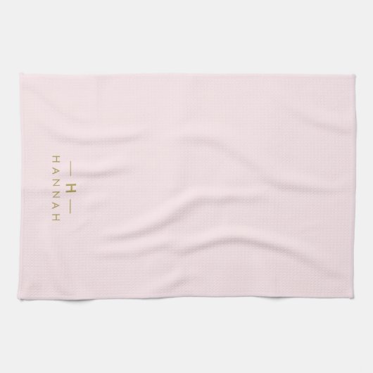 Monogram Blush Pink | Elegant Gold Minimalist Theedoek (Horizontaal)