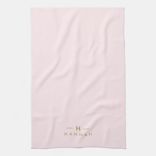 Monogram Blush Pink | Elegant Gold Minimalist Theedoek (Verticaal)
