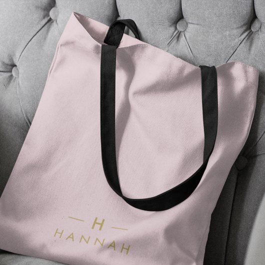 Monogram Blush Pink | Elegant Gold Minimalist Tote Bag