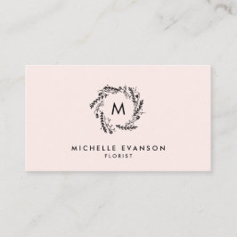 Monogram Blush Pink en Black Floral Wreate Visitekaartje