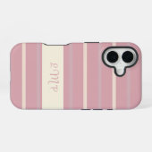 Monogram Blush Pink en Cream Stripe Pattern iPhone 16 Hoesje (Achterkant horizontaal)