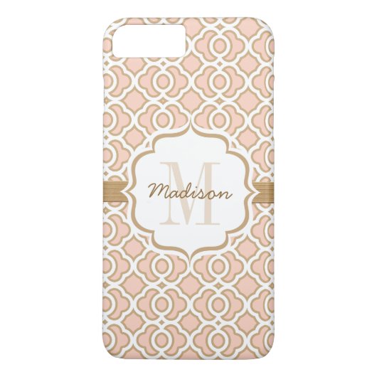 Monogram Blush Pink en Gold Quatrefoil Case-Mate iPhone Case (Achterkant)