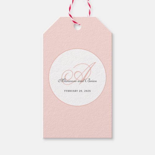 Monogram Blush Pink en White Cadeaulabel (Voorkant)