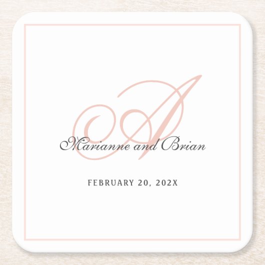 Monogram Blush Pink en White Kartonnen Onderzetters (Voorkant)