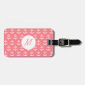 Monogram Blush Pink en White Nautical Anchor Bagagelabel (Voorkant horizontaal)