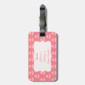 Monogram Blush Pink en White Nautical Anchor Bagagelabel (Achterkant verticaal)