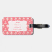 Monogram Blush Pink en White Nautical Anchor Bagagelabel (Achterkant horizontaal)