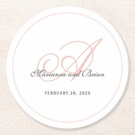 Monogram Blush Pink en White Ronde Kartonnen Onderzetter (Voorkant)