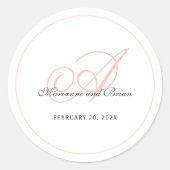 Monogram Blush Pink en White Ronde Sticker (Voorkant)